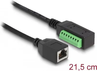 Productafbeelding van DELOCK RJ45-kabel, Cat.5e, met RJ45-connector naar klemmenblokadapter, 21,5 cm, 0,215 m, Cat5e, U/UTP (UTP), RJ-45, 8-polig klemmenblok, zwart, groen