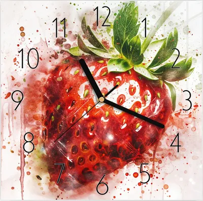 Produktbild von Wanduhr aus Glas mit Motiv Erdbeerkunstwerk- 30 x 30 cm - inkl. Aufhängesystem