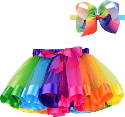 Obrázok produktu pre Jumada's – tutu sukňa – spodnička – dúha – vrátane mašle do vlasov – veľkosť 110/116 a 122/128