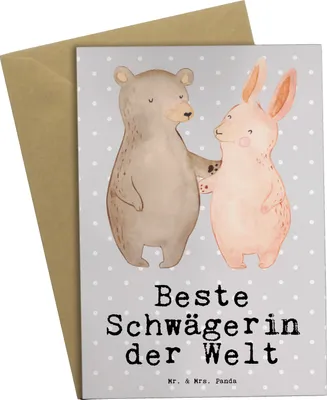 Produktbild von Mr. & Mrs. Panda Grußkarte Hase Beste Schwägerin der Welt - Grau Pastell - Geschenk, Ehemann, kommunionskarte, einladungskarten, Schwester, Geschenkidee, Partner, Familie
