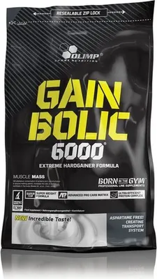 Produktbild von Olimp Nutrition Gain Bolic 6000, Konzentrat, Kasein-Protein, Eiprotein, Molkenproteinkonzentrat, Erdbeere, L-Alanin, L-Arginin, L-Asparaginsäure, L-Cystein, L-Glutaminsäure, L-Glycin, L-Histidin,..., 15 g, 376 kcal