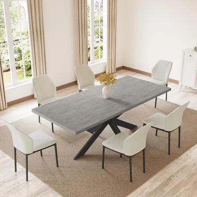 Obrázok produktu pre Rozťahovací jedálenský stôl s 6 stoličkami, farba: sivá/biela, materiál: MDF, rozmer: 170x85x76 cm