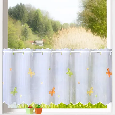 Produktbild von heimtexland ® Scheibengardine Voile Stickerei Schmetterling Deko Gardine Transparent Bunt bestickt Fensterdekoration Bistrogardine Butterfly Typ820 HxB 45 x 158 cm