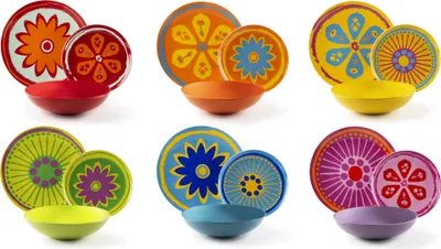 Zdjęcie produktu dla Zestaw naczyń Excelsa 18-częściowy Płaska porcelana i kamionka Spring Kolorowy
