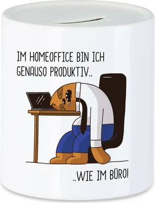 Produktbild von Homeoffice Produktiv Spardose Lustig Spruch Ironie Faultier Geschenk Bürokollegen Lockdown