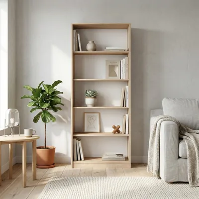 Produktbild von Bücherregal mit 5 Ebenen und 2 Türen Mehrzweckschrank Haushaltsschrank Regal 74 cm breit, Standregal mit 4 Einlegeböden sonoma