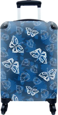Produktbild von MuchoWow® MuchoWow® Koffer Handgepäck Trolley Rollkoffer Kleine Reisekoffer mit 4 Rollen - Schmetterling - Insekten - Blau - Weiß - Design - Cabin Size < 55x40x23 cm & 55x40x20 cm - Fotokoffer - Kabin