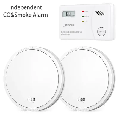 Immagine prodotto di Rilevatori di fumo, durata della batteria di 10 anni, allarme sonoro di 85 dB, 2 rilevatori, 1 rilevatore di monossido di carbonio