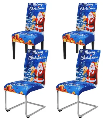 Obrázok produktu pre Sada 4 elastických poťahov na stoličky, modrej farby, univerzálnej veľkosti, vhodné do jedálne, umývateľné