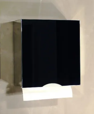 Produktbild von Papierhandtuchhalter, Papierhandtuchspender aus hochglänzendem Edelstahl mit schwarzem Glas