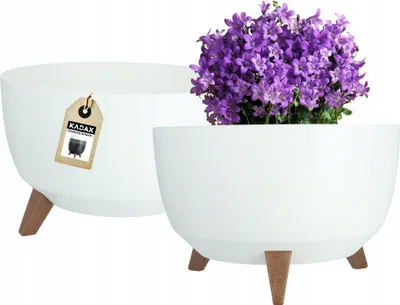 Zdjęcie produktu dla KADAX Doniczka Donica Na Kwiaty 40 cm Osłonka + Wkład Nóżki Kwietnik Biała