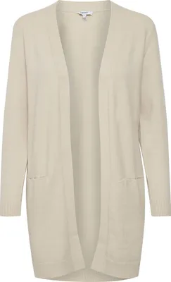 Image de b.young BYNONINA Cardigan long pour femme Cardigan en maille fine Cardigan long avec poches passepoilées Bordures côtelées Coupe décontractée