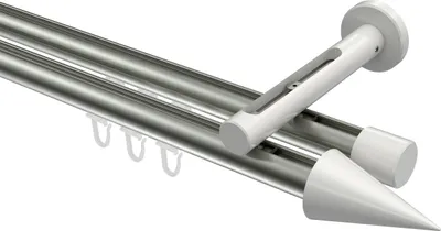 Produktbild von Interdeco Innenlaufstange / Gardinenstange mit Innenlauf Edelstahl-Optik / Weiß, Typ Siteno Savio (Kegel), 20 mm Ø 2-läufig, 140 cm