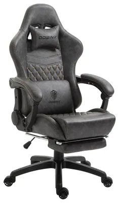 Immagine prodotto di Sedia da gaming in ecopelle trapuntata, con supporto lombare massaggiante, poggiapiedi, inclinazione regolabile da 90° a 170°, portata massima di 200 kg, ideale per l'ufficio domestico e il gaming.