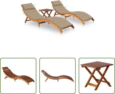 Produktbild von The Living Store Sonnenliegen 2 Stk. mit Tisch und Auflagen Massivholz Akazie