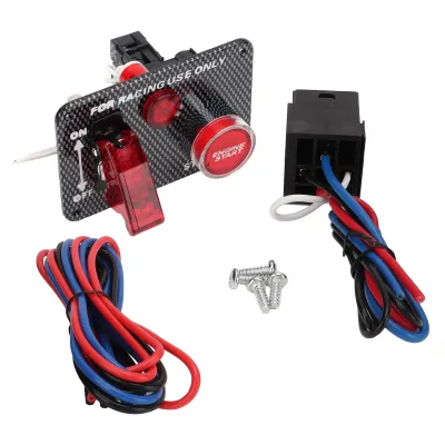 Image de Kit de panneau de commutateur d'allumage, panneau de commutateur d'allumage automobile, bouton poussoir de démarrage du moteur, panneau de commutateur d'allumage en fibre de carbone, commutateur d'alimentation multifonctionnel de course, commutateur d'allumage