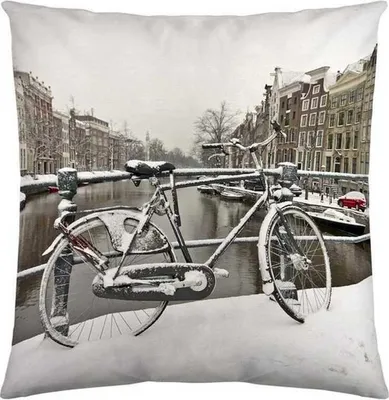 Produktbild von etérea Dekokissen Kissenhülle Fahrrad Weiß 40x40 cm Taupe 100% Baumwolle