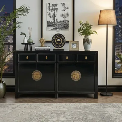 Image de Buffet Commode Armoire Buffet Meubles asiatiques en bois noir chinois asiatique oriental style vintage