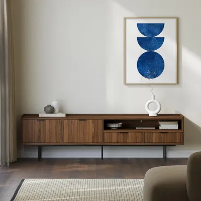 Produktbild von BEAUTYSOFA | TV-Schrank EVRON 200 cm, Fernseherschrank mit 2 Schubladen, 2 Türen und offener Ablage, Braun Walnuss