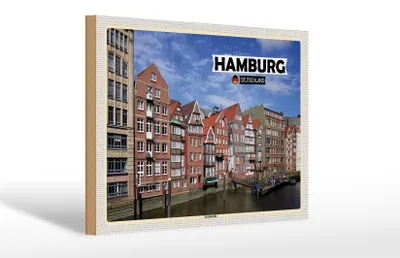 Produktbild von Holzschild Städte Hamburg Deichstraße Fluss 30x20cm Geschenk