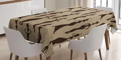 Obrázok produktu pre ABAKUHAUS africký obrus, moderný vzor s africkými ženami, geometrické krivky a pruhy, 140 x 170 cm, hnedá a béžová