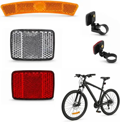 Image de 3 réflecteurs pour vélo, dont 1 à l'avant et 1 à l'arrière