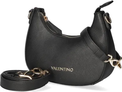 A black Valentino Bags Hobo bag with gold hardware and a detachable strap is shown against a white background.