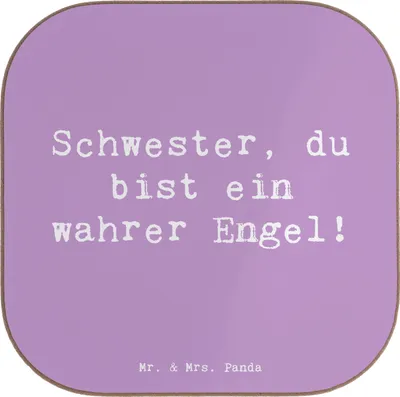 Produktbild von Mr. & Mrs. Panda Tassen Untersetzer Spruch Schwester Engel - Lavendeltraum - Geschenk, gläseruntersetzer, Bedanken, Coaster, Dankeschön, Liebe, Geschenkidee, Tischschoner