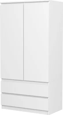 Produktbild von VBChome Kleiderschrank 90x50x180 cm 2 Türen 2 Schubladen 4 Einlegeböden Kleiderstange Weiß