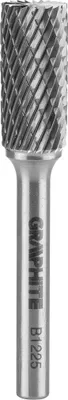Produktbild von GRAPHITE HM-Frässtift, zylindrisch mit Klingen oben, Form B, HM-Schneidwerkzeug, Ø 12 mm, Kopflänge 25 mm, Stift- Ø 6 mm, Stiftlänge 45 mm, Karbidfräser für Geradschleifer