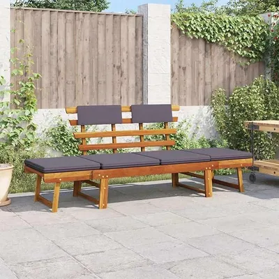Imagen del producto de Tumbona de madera para jardín, 2 en 1, convertible en cama de día, con cojín, color marrón/gris oscuro, 153-190x68x74 cm, modelo 45960