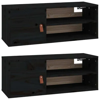 Image de vidaXL Armoires murales 2 pcs. noir 80x30x30 cm pin massif
