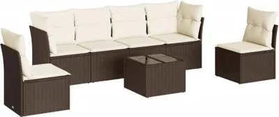 Produktbild von vidaXL 7-tlg. Garten-Sofagarnitur mit Kissen Braun Poly Rattan