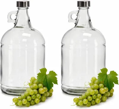 Produktbild von 2 x 3L Glasflasche mit Schraubdeckel große Saftflasche mit Ringgriff Weinflasche Likörflasche Glasballon für Öl Essig Met Sirup