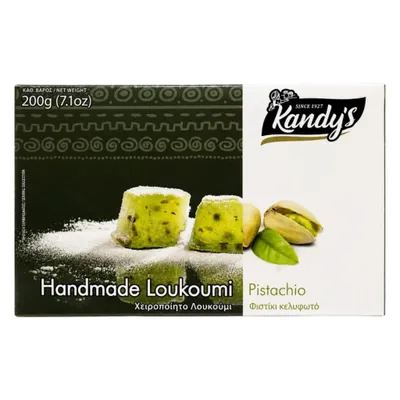 Kandylas Loukoumi mit Pistazien 200 g Packung auf Weiß