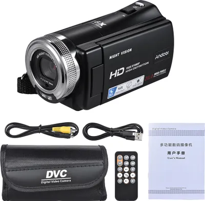 Produktbild von Andoer V12 1080 P Full HD 16X Digitalzoom Aufnahme Videokamera Tragbarer Camcorder mit 3,0 Zoll drehbarer LCD-Bildschirm max. 20 Megapixel Unterstuetzung Nachtsicht Gesichtserkennung Gesicht Verschoenerung