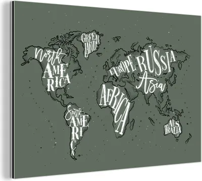 Obrázok produktu pre Nástenná dekorácia Kovový kovový obraz Wall Art 60x40cm Mapa sveta - Sivá - Biela Muchowow Hliníkové obrazy