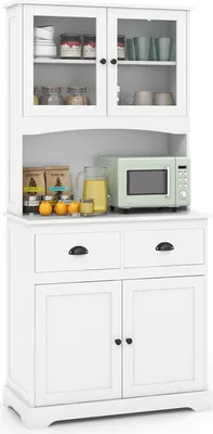 Produktbild von COSTWAY Küchenschrank, Hochschrank mit 2 Schubladen, Arbeitsplatte, 2 Schränken, Buffetschrank mit verstellbaren Ablagen, Kippschutz 80x40x170cm Weiß