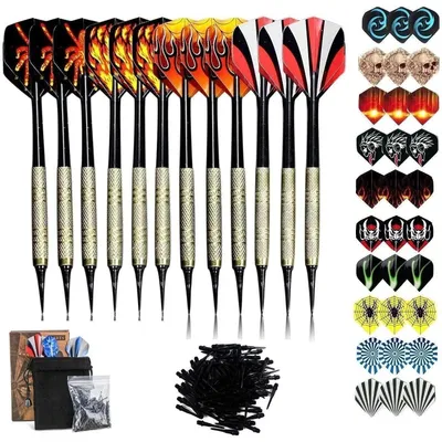 Image de Fléchettes souples pointes plastique - Lot de 12 - Pour cibles électroniques - 30 flights supplémentaires - 100 pointes