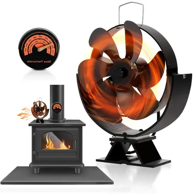 Obrázok produktu pre ISOISL Krbový ventilátor, ventilátor do pece, ventilátor poháňaný teplom, bez elektrickej energie, s teplomerom