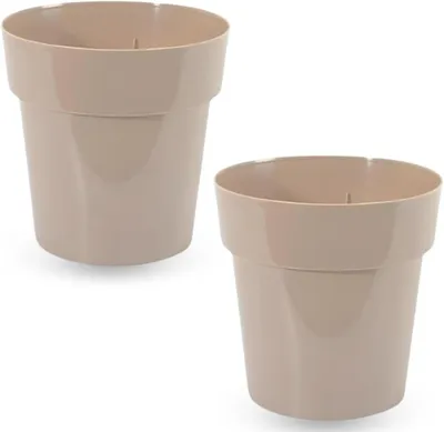 Imagen del producto de Juego de dos macetas de plástico pequeñas, de 12 cm de diámetro, sin orificio de drenaje, para plantas de interior