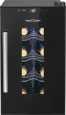 Produktbild von ProfiCook® Weinkühlschrank für 8 Flaschen, Getränkekühlschrank mit UV-beständiger Glastür, mit LED-Beleuchtung u. 4 Lagerebenen davon 3 herausnehmbar, Bereich: 11-18°C, 23L - PC-WK 1232