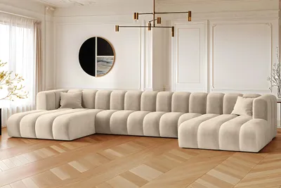 Zdjęcie produktu dla Sofa narożna w kształcie litery U, Sofa Grand U XL  modułowa z tkaniny Salvador Beżowy