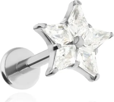 Produktbild von Stern Labret Piercing aus Titan mit Zirkonia, Silber