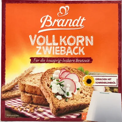 Produktbild von Brandt Vollkorn Zwieback knuspriger Genuss (225g Packung) + usy Block