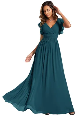 Obrázek produktu pro Elegantní večerní šaty - Dlouhá A-linie - V- výstřih - Otevřený zadní díl - Chiffon
