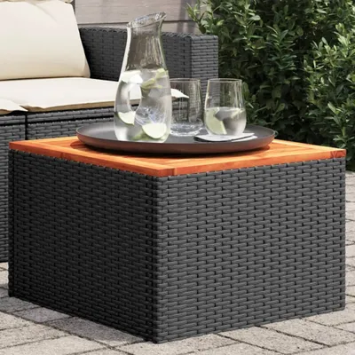Produktbild von vidaXL Zahradní stůl černý 55x55x37 cm polyratan a akáciové dřevo