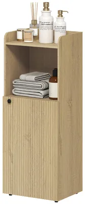 Produktbild von Spanplatte MDF, Badezimmerschrank Nischenschrank mit verstellbarem Regal, Eiche | Kippsicherung | offenes Fach + Schrank | 40 x 31 x 104 cm