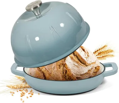 Image de Cocotte en fonte émaillée de 5 litres, avec couvercle en forme de dôme, idéale pour la cuisson du pain