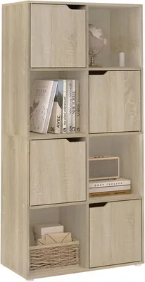 Produktbild von WOLTU Bücherregal mit 8 Fächern 4 Türen, Würfelregal, 60x120x30cm, Helle Eiche